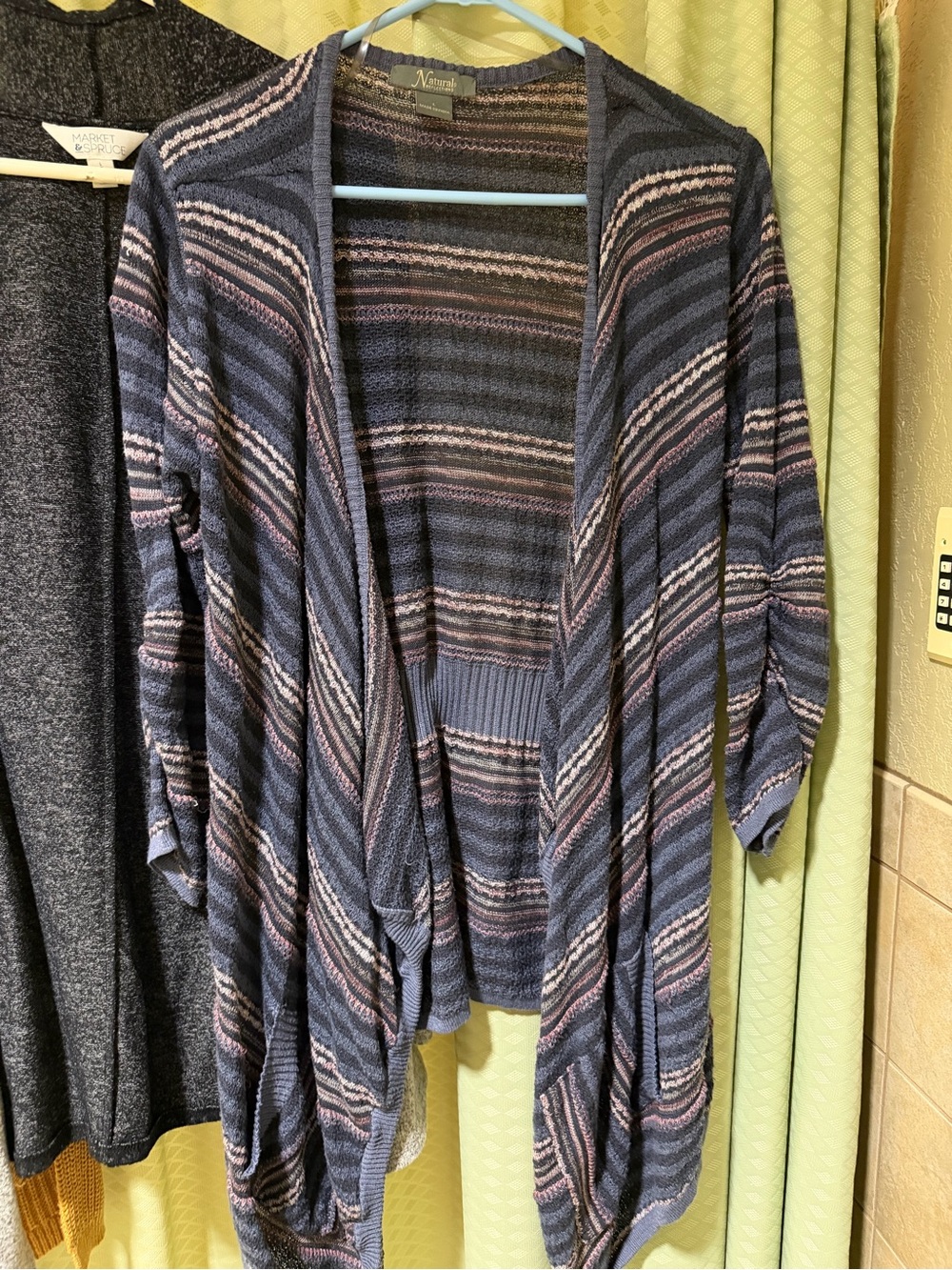 Natural Reflections Striped Open-Front Cardigan - Blue & Purple